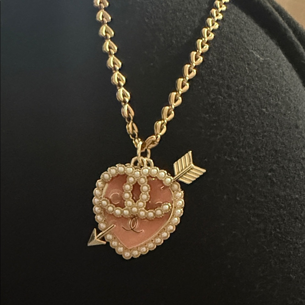CC Gold and Pink Heart Pendant Necklace